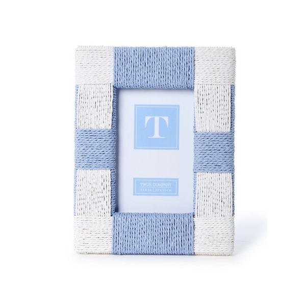 Hand-Woven Checkered Blue/White Pattern 4" x 6" Photo Frame, 2 Styles, Sold Separately