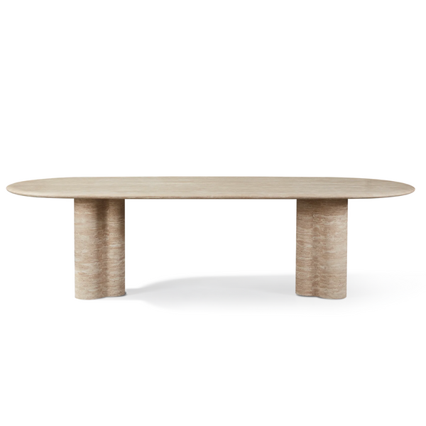 Porto Pill Dining Table 108", Travertine Natural