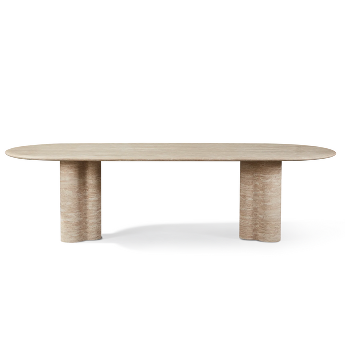 Porto Pill Dining Table 108", Travertine Natural