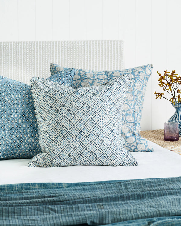 Marbella Azure Linen Cushion, 22" x 22"