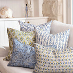 Ishtar Moss Azure Linen Cushion, 14" x 22"