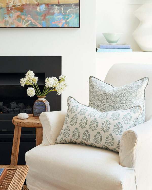 Palermo Celadon Linen Cushion, 20" X 20"