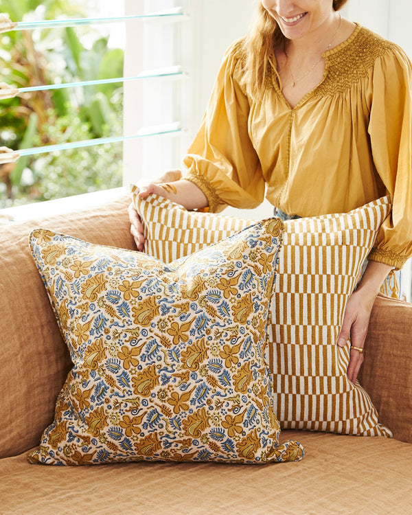 Hanko Saffron Linen Cushion, 22" x 22"