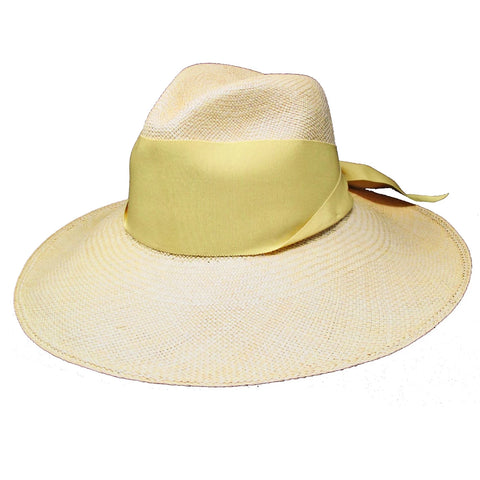 Long Brim Maxi Band Panama Hat, Natural Straw