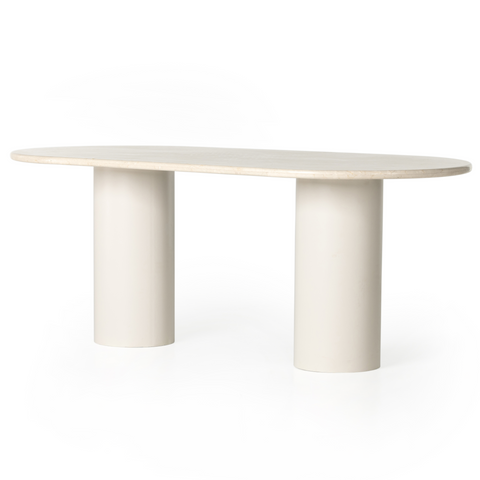Belle Oval Dining Table, Cream Marble, 78"W x 38"D x 30.5"H