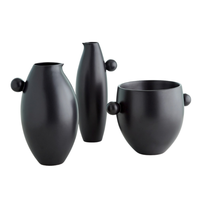 Ceramic Ball Handled Vase/ Ice Bucket & Pitchers, 3 Styles, Black Glaze
