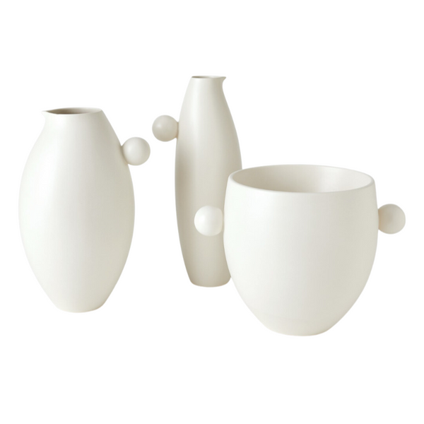 Ceramic Ball Handled Vase/ Ice Bucket & Pitchers, 3 Styles, White Glaze