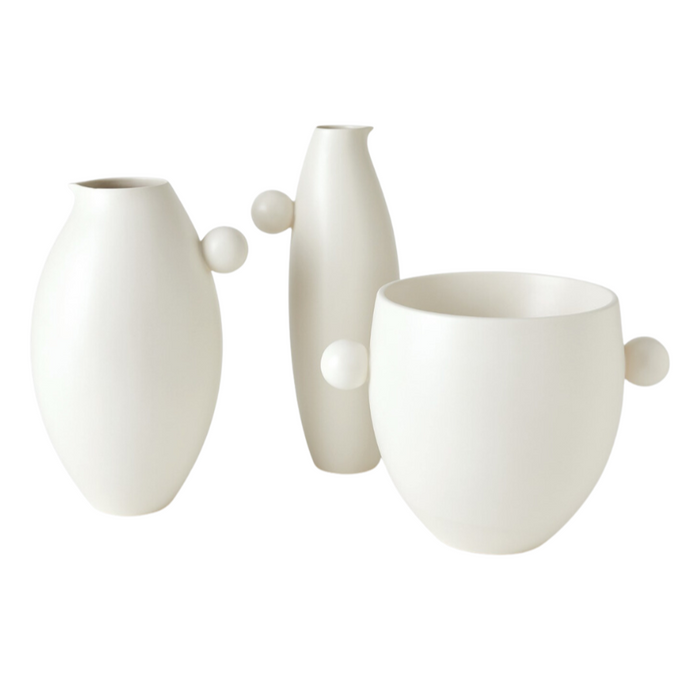 Ceramic Ball Handled Vase/ Ice Bucket & Pitchers, 3 Styles, White Glaze