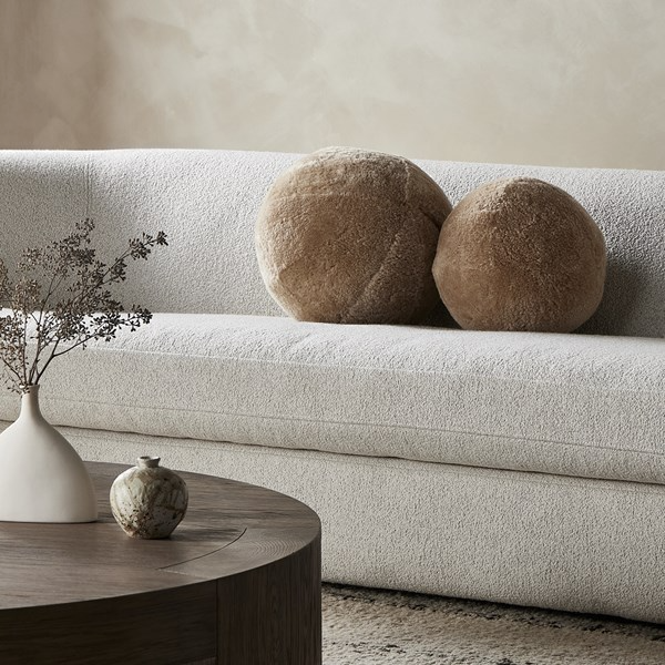 Balle Shearling Pillow Set of 2, Beige, 12"