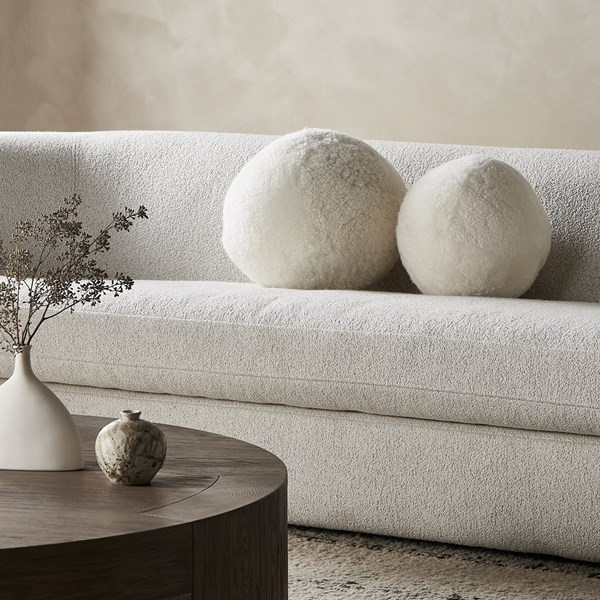 Balle Shearling Pillow Set of 2, White, 12"