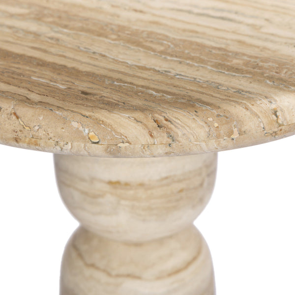Figueroa End Table - Light Beige Travertine, 21"Dia