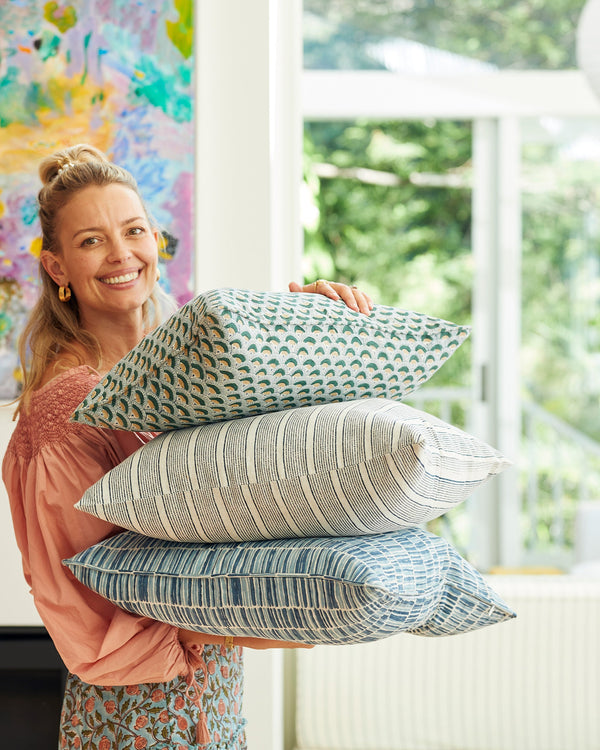 Pollara Indigo Linen Cushion , 20" X 20"