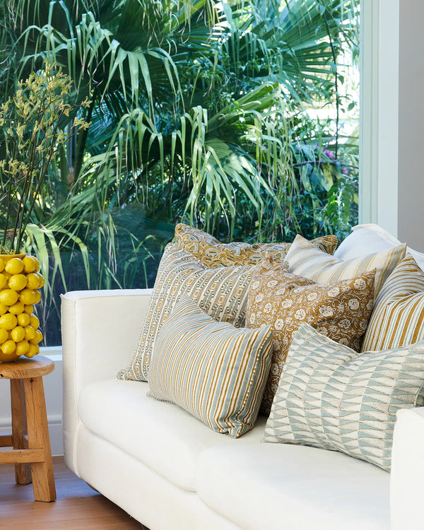 Alacha Saffron Linen Cushion, 22" x 22"