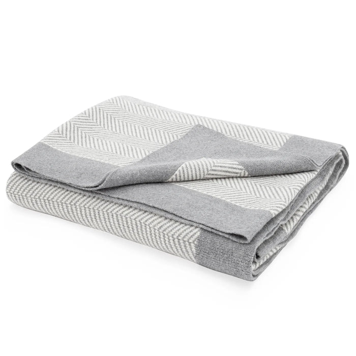 Herringbone Jacquard Knit Cotton Throw - Grey