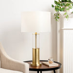 Ashton Glass Column Brushed Gold Metal Table Lamp