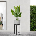 Aria Polystone Cement Grey 30" Basin Planter on Metal Stand