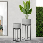 Aria Polystone Cement Grey 30" Basin Planter on Metal Stand