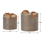 Pandan Chevron Round Storage Basket with Faux Leather Handles