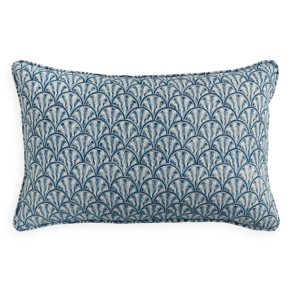 Baku Azure Linen Cushion, 14" x 22"