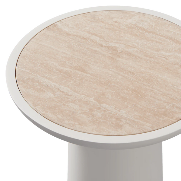 Nova Round Side Table, Aluminum Bone/Travertine Natural