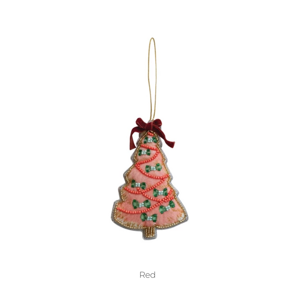 Handmade Beaded Fabric Christmas Tree Ornament, 4 Styles