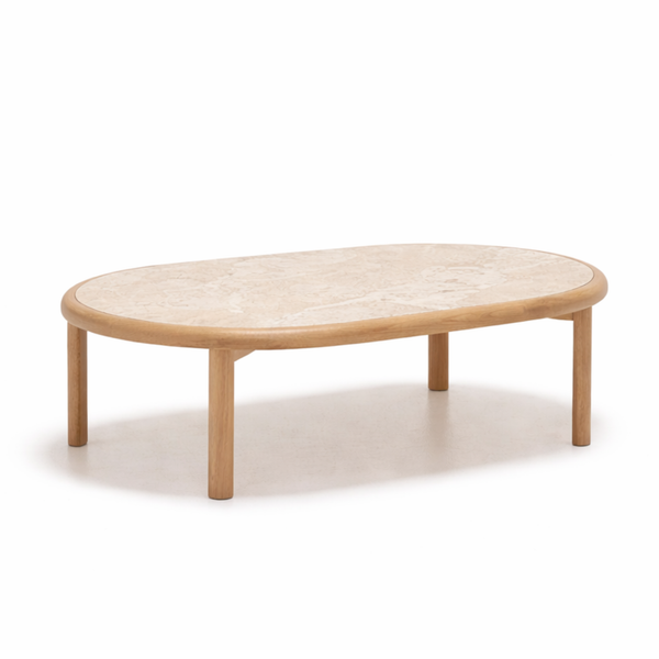 Meld Coffee Table, Light Oak with Travertine Top, 42.5"W x 28.3"D x 14.2"H