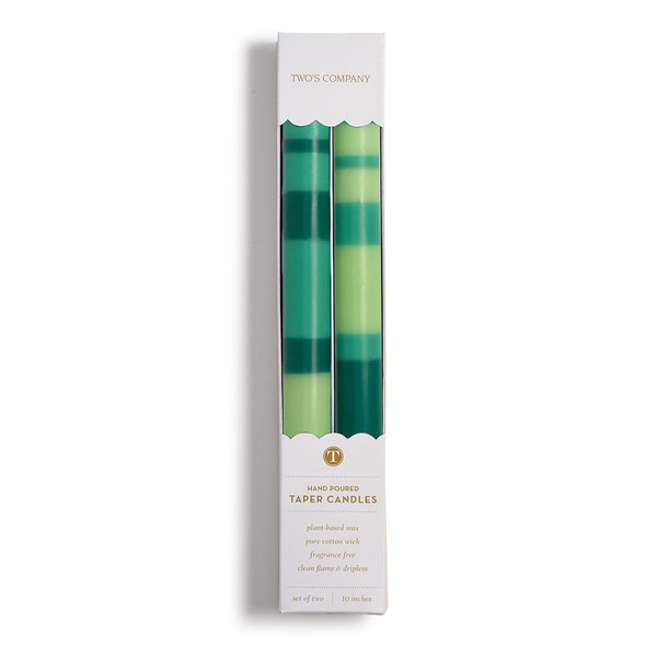 Stripe and Glow Multi Layer 10" Taper Candle, Green, S/2