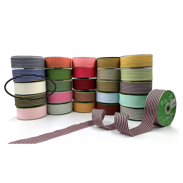 1.5" White and Ivory Woven Grosgrain Stripe Ribbon