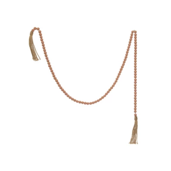 Paulownia Wood Bead with Jute Tassels, Pink