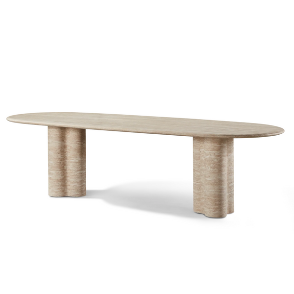 Porto Pill Dining Table 108", Travertine Natural