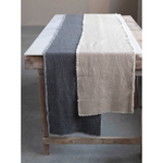 Linen Blend Table Runner with Frayed Edges, Gray