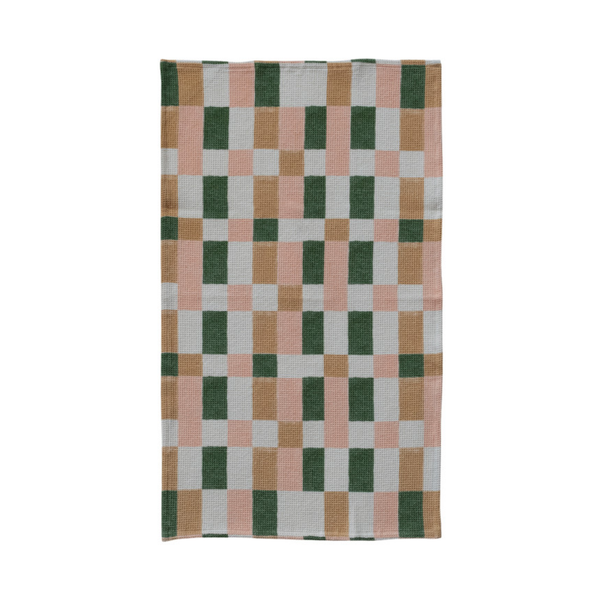 Cotton Blend Waffle Weave Tea Towel with Check/Plaid Pattern, 3 Styles