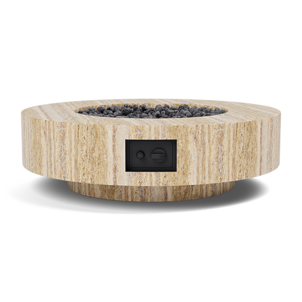 Mason Round Fire Table, Travertine Natural
