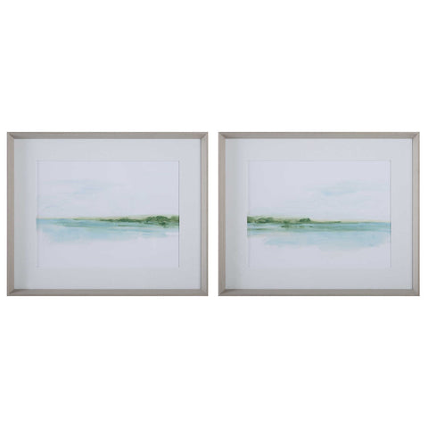 Green Ribbon Coast Framed Prints, 2 Styles, 32"W x 26"H