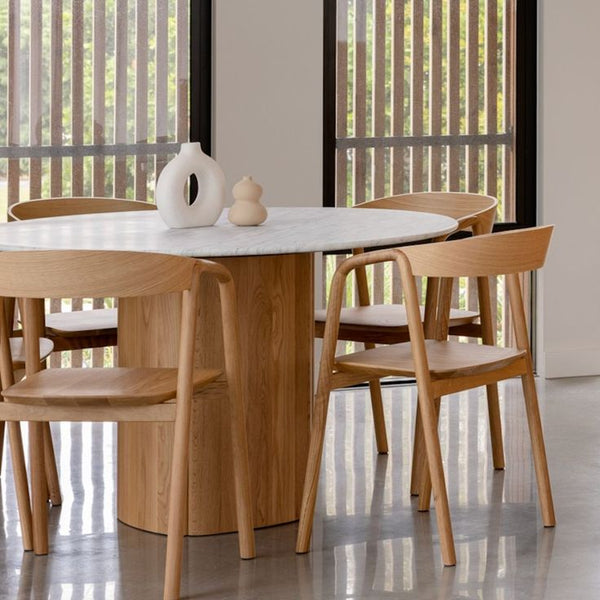 Tathra Round Dining Table, Light Oak, Marble, 61"Dia