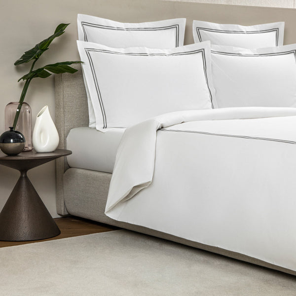 Classic Duvet Cover & Shams Collection, White/Grey