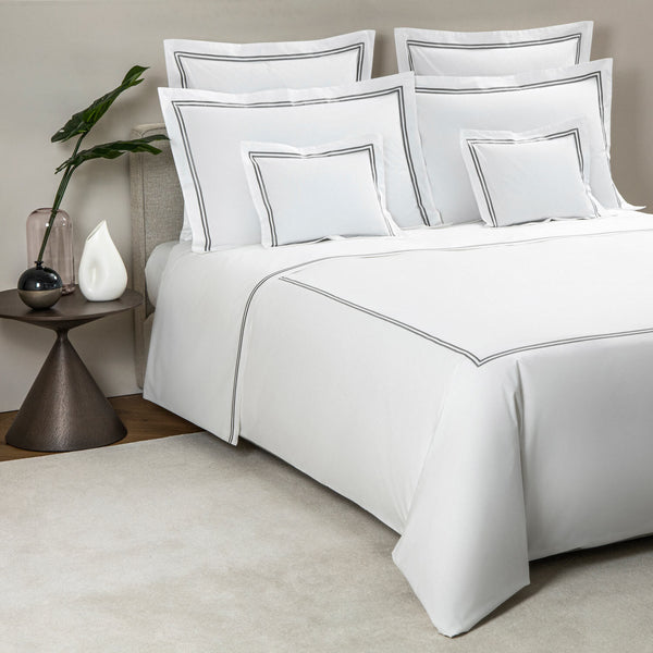 Classic Duvet Cover & Shams Collection, White/Grey