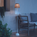 Atticus Outdoor 45" Floor Lamp, Natural White/Light Beige Shade