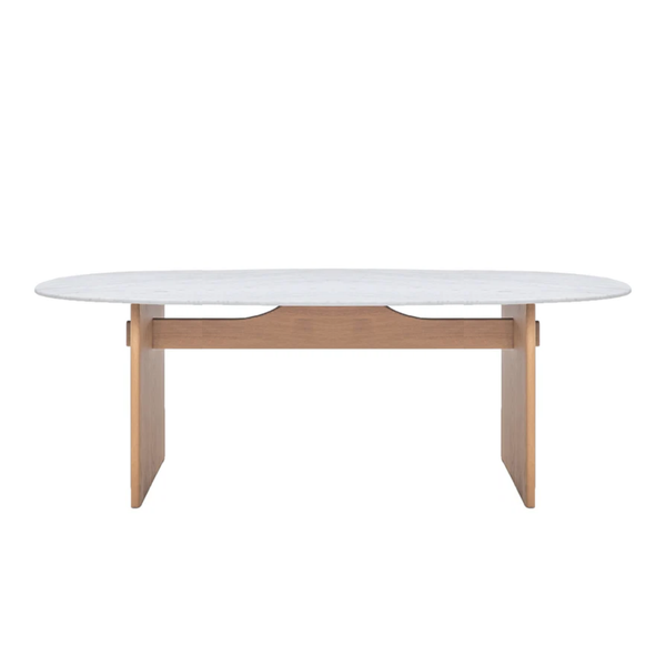 Kelly Dining Table, Light Oak with Marble Top, 94.49" W x 43.31"D