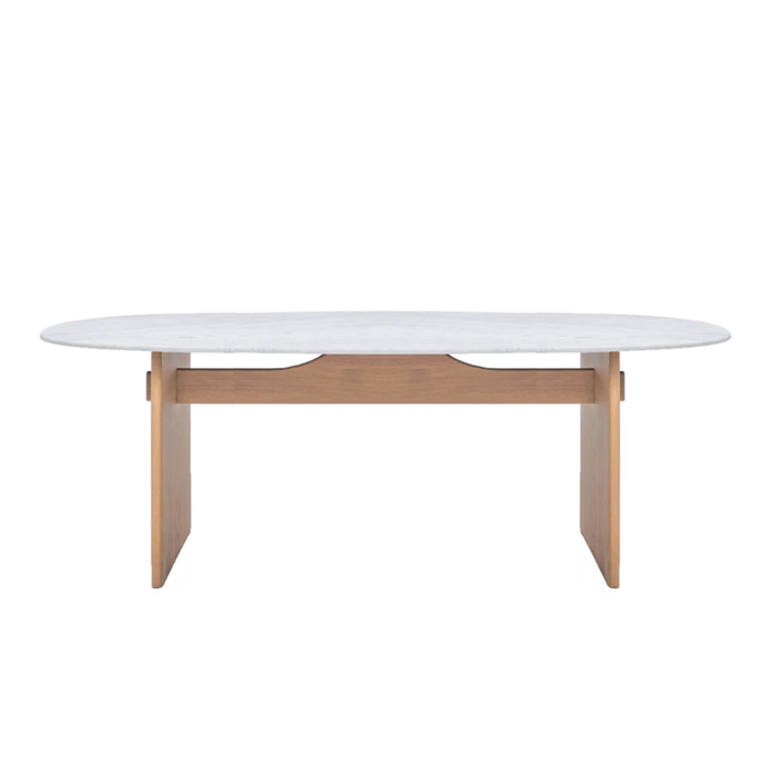 Kelly Dining Table, Light Oak with Marble Top, 94.49" W x 43.31"D
