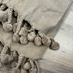 Cotton Throw With Pom Pom, Coffee