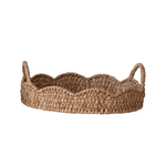 Decorative Braided Bankuan & Rattan Trays w/ Scalloped Edge & Handles, 3 Sizes