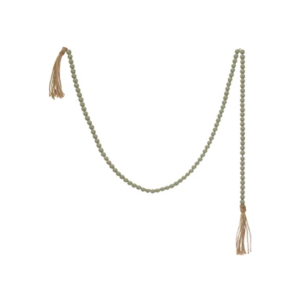 Paulownia Wood Bead with Jute Tassels, Blue