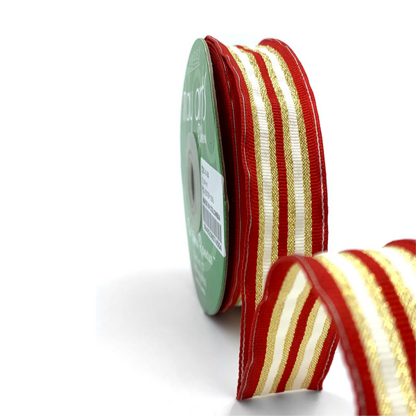 1" Woven Metallic Gold Stripe Wired Ribbon, Assorted Colours
