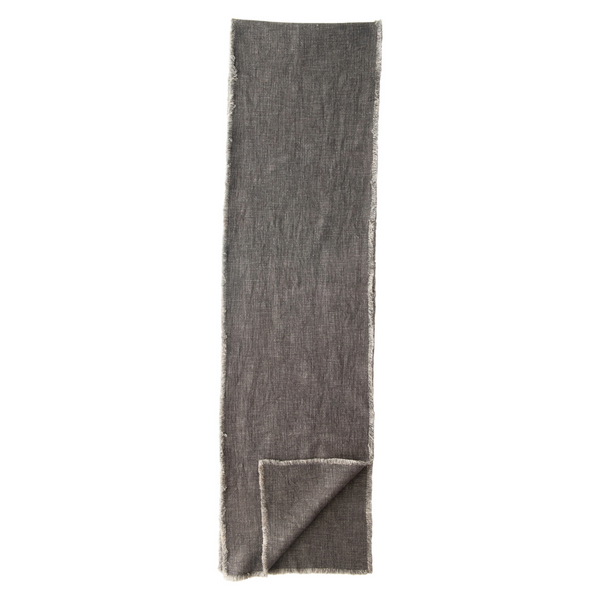 Linen Blend Table Runner with Frayed Edges, Gray