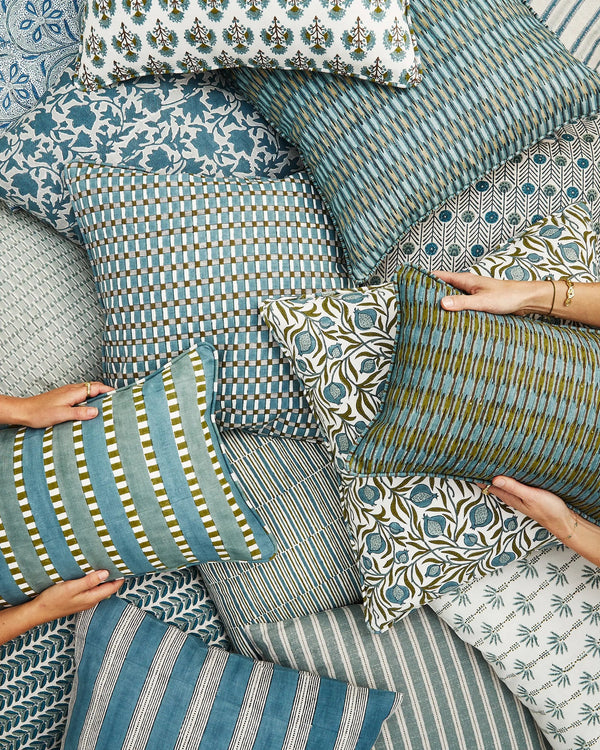 Marrakesh Lagoon Linen Cushion, 14" x 22"