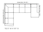 Paxton 3 Piece Sectional, L Shape Sectional with Chaise, Nomad Snow, 152.5" x 101"