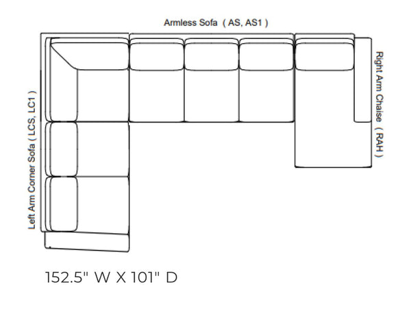 Paxton 3 Piece Sectional, L Shape Sectional with Chaise, Nomad Snow, 152.5" x 101"