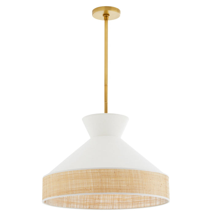 Malena Pendant, Antique Brass, White Linen