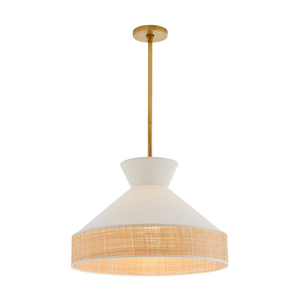 Malena Pendant, Antique Brass, White Linen
